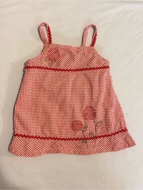 Red Gingham 18 Mo Tank Top with Floral Embroidery
